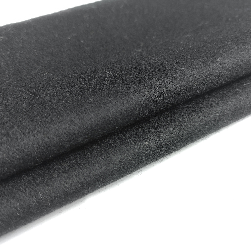 single sided 50% wool black melton fabric