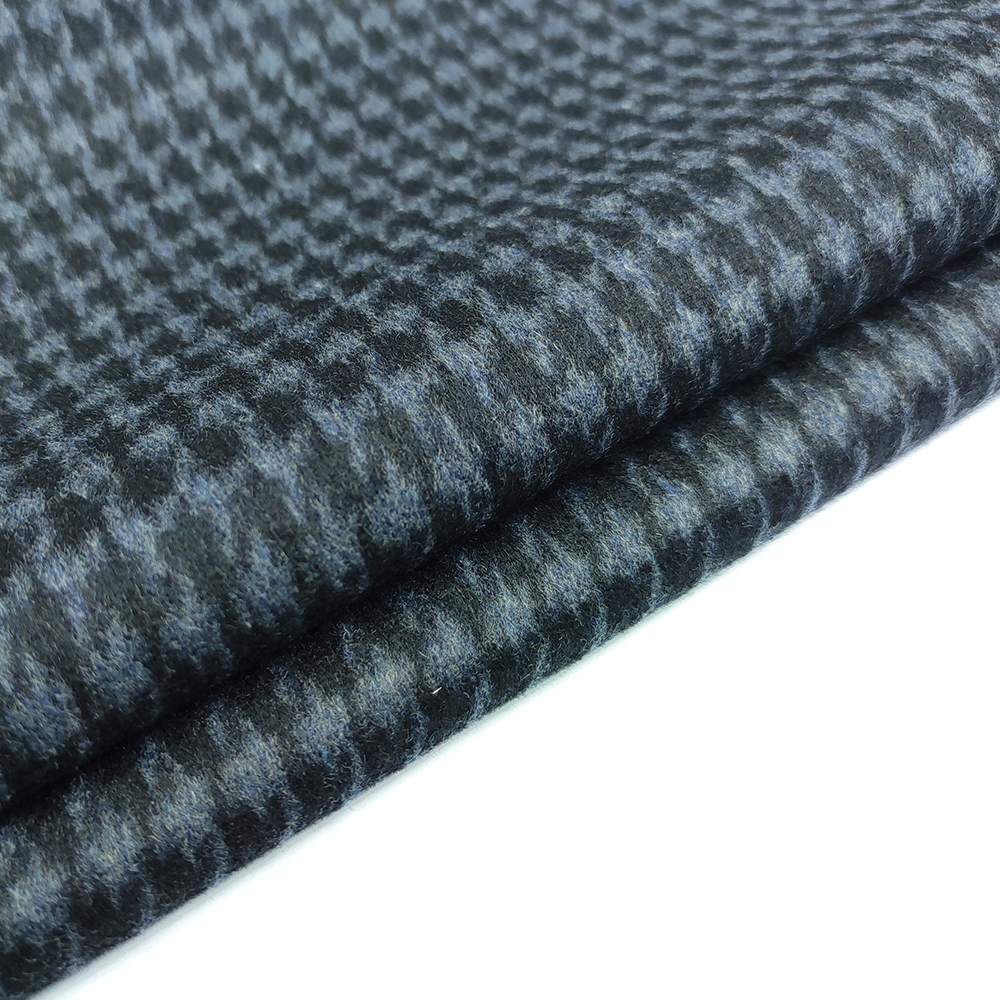 50% wool houndstooth navy double sided fabric