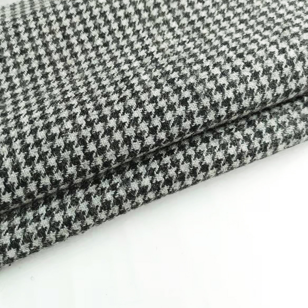 50% wool black and grey houndstooth pattern fabric